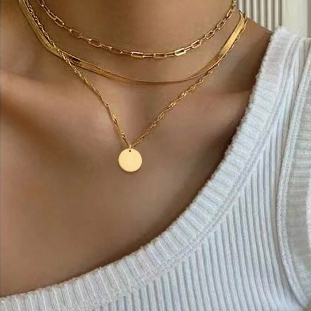 Gold Plated Stainless Steel Moon 1pc Multi Layered Necklace